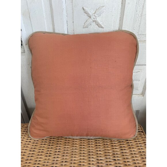 Vintage MCM Accent Pillow Linen Embroidered Red Poppy Flowers Bow 17x17" - Picture 8 of 11